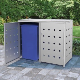 Cobertizo contenedor de basura doble acero inoxidable 240L de vidaXL, Soportes para contenedores de residuos - Ref: Foro24-14...