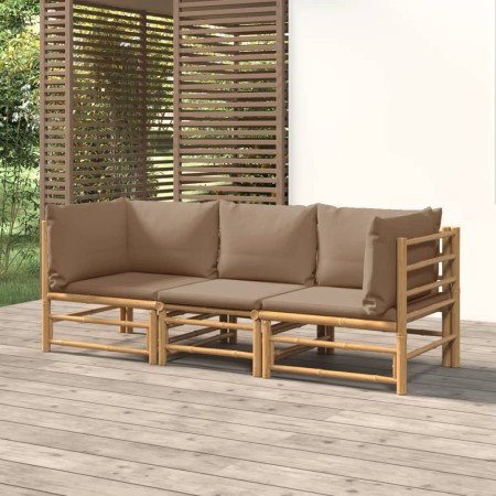 Set de muebles de jardín 3 piezas bambú y cojines gris taupe en Conjuntos de jardín | Comprar online en Foru.es