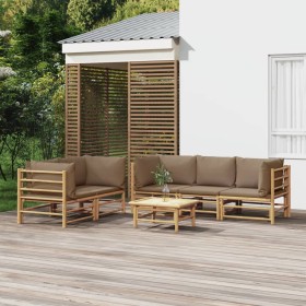 Set de muebles de jardín 6 piezas bambú con cojines gris taupé en Conjuntos de jardín | Comprar online en Foru.es