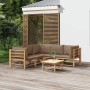 Set de muebles de jardín 6 piezas bambú con cojines gris taupé en Conjuntos de jardín | Comprar online en Foru.es