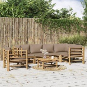 Set de muebles de jardín 7 piezas bambú y cojines gris taupe en Conjuntos de jardín | Comprar online en Foru.es