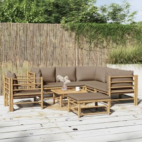 Set de muebles de jardín 8 piezas bambú y cojines gris taupé en Conjuntos de jardín | Comprar online en Foru.es