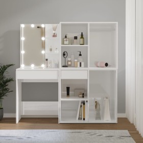 Tocador con LED y 2 armarios madera contrachapada blanco brillo de vidaXL, Tocadores para dormitorios - Ref: Foro24-3082032, ...