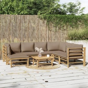 Set de muebles de jardín 8 piezas bambú y cojines gris taupé en Conjuntos de jardín | Comprar online en Foru.es