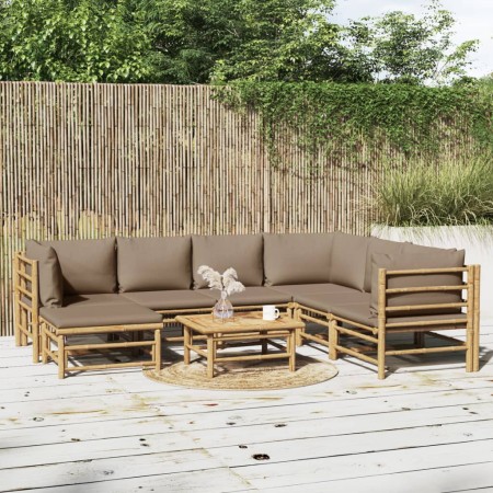 Set de muebles de jardín 8 piezas bambú y cojines gris taupé en Conjuntos de jardín | Comprar online en Foru.es