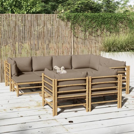 Set de muebles de jardín 10 piezas bambú y cojines gris taupé en Conjuntos de jardín | Comprar online en Foru.es