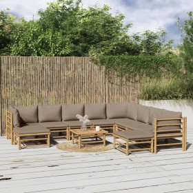 Set de muebles de jardín 11 piezas bambú y cojines gris taupé en Conjuntos de jardín | Comprar online en Foru.es