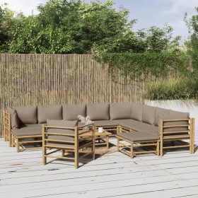 Set de muebles de jardín 12 piezas bambú y cojines gris taupé en Conjuntos de jardín | Comprar online en Foru.es