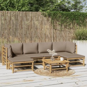 Set de muebles de jardín 7 piezas bambú y cojines gris taupe en Conjuntos de jardín | Comprar online en Foru.es