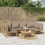 Set de muebles de jardín 7 piezas bambú y cojines gris taupe en Conjuntos de jardín | Comprar online en Foru.es