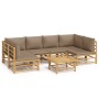Set de muebles de jardín 7 piezas bambú y cojines gris taupe en Conjuntos de jardín | Comprar online en Foru.es