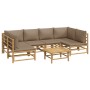 Set de muebles de jardín 7 piezas bambú y cojines gris taupe en Conjuntos de jardín | Comprar online en Foru.es