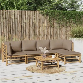 Set de muebles de jardín 6 piezas bambú con cojines gris taupé en Conjuntos de jardín | Comprar online en Foru.es