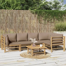 Set de muebles de jardín 6 piezas bambú con cojines gris taupé en Conjuntos de jardín | Comprar online en Foru.es