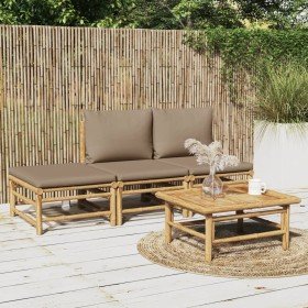 Set de muebles de jardín 4 piezas bambú y cojines gris taupe en Conjuntos de jardín | Comprar online en Foru.es