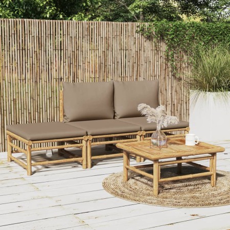 Set de muebles de jardín 4 piezas bambú y cojines gris taupe en Conjuntos de jardín | Comprar online en Foru.es