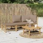 Set de muebles de jardín 3 piezas bambú y cojines gris taupe en Conjuntos de jardín | Comprar online en Foru.es