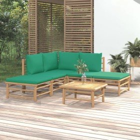 Set de muebles de jardín 6 piezas bambú con cojines verde en Conjuntos de jardín | Comprar online en Foru.es