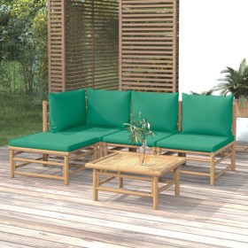 Set de muebles de jardín 5 piezas bambú con cojines verde en Conjuntos de jardín | Comprar online en Foru.es