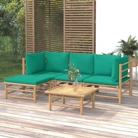 Set de muebles de jardín 5 piezas bambú con cojines verde en Conjuntos de jardín | Comprar online en Foru.es