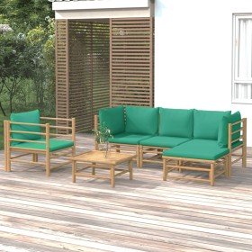 Set de muebles de jardín 6 piezas bambú con cojines verde en Conjuntos de jardín | Comprar online en Foru.es