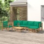 Set de muebles de jardín 7 piezas bambú con cojines verde en Conjuntos de jardín | Comprar online en Foru.es