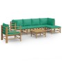 Set de muebles de jardín 7 piezas bambú con cojines verde en Conjuntos de jardín | Comprar online en Foru.es