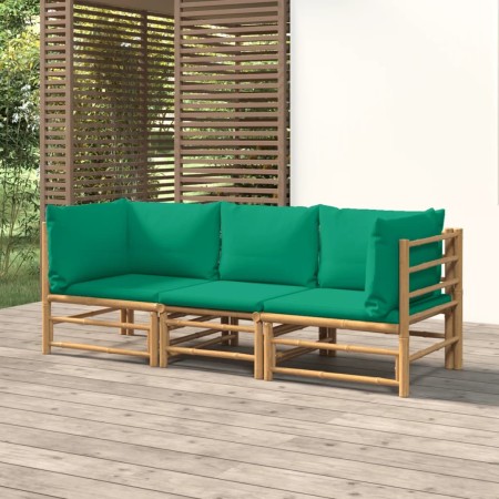 Set de muebles de jardín 3 piezas bambú con cojines verde en Conjuntos de jardín | Comprar online en Foru.es