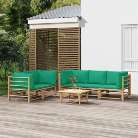 Set de muebles de jardín 6 piezas bambú con cojines verde en Conjuntos de jardín | Comprar online en Foru.es