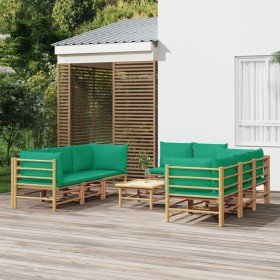 Set de muebles de jardín 9 piezas bambú con cojines verde en Conjuntos de jardín | Comprar online en Foru.es