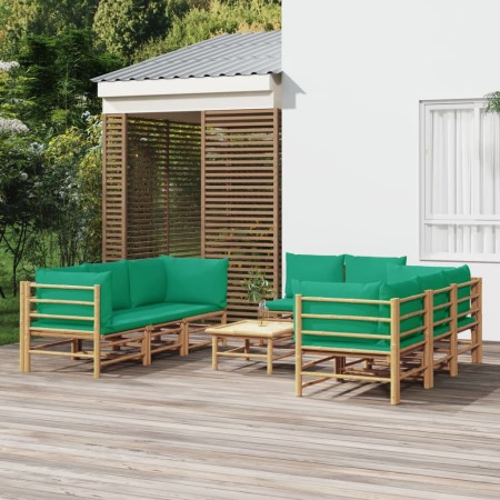 Set de muebles de jardín 9 piezas bambú con cojines verde en Conjuntos de jardín | Comprar online en Foru.es