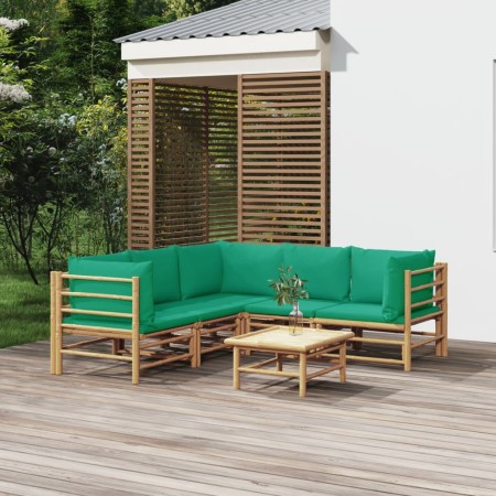 Set de muebles de jardín 6 piezas bambú con cojines verde en Conjuntos de jardín | Comprar online en Foru.es