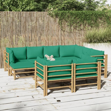 Set de muebles de jardín 10 piezas bambú con cojines verde en Conjuntos de jardín | Comprar online en Foru.es
