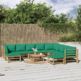 Set de muebles de jardín 11 piezas bambú con cojines verde en Conjuntos de jardín | Comprar online en Foru.es