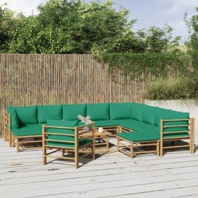 Set de muebles de jardín 12 piezas bambú con cojines verde en Conjuntos de jardín | Comprar online en Foru.es