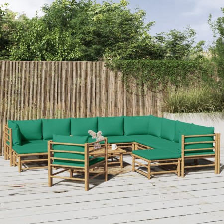 Set de muebles de jardín 12 piezas bambú con cojines verde en Conjuntos de jardín | Comprar online en Foru.es