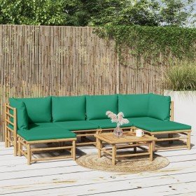 Set de muebles de jardín 7 piezas bambú con cojines verde en Conjuntos de jardín | Comprar online en Foru.es