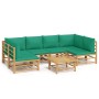 Set de muebles de jardín 7 piezas bambú con cojines verde en Conjuntos de jardín | Comprar online en Foru.es