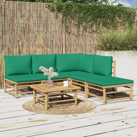Set de muebles de jardín 6 piezas bambú con cojines verde en Conjuntos de jardín | Comprar online en Foru.es