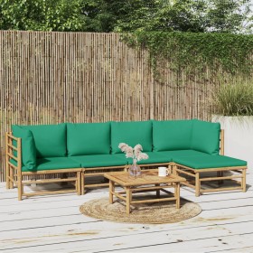 Set de muebles de jardín 6 piezas bambú con cojines verde en Conjuntos de jardín | Comprar online en Foru.es