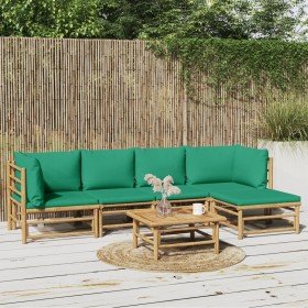 Set de muebles de jardín 6 piezas bambú con cojines verde en Conjuntos de jardín | Comprar online en Foru.es