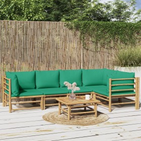 Set de muebles de jardín 6 piezas bambú con cojines verde en Conjuntos de jardín | Comprar online en Foru.es