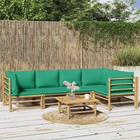 Set de muebles de jardín 6 piezas bambú con cojines verde en Conjuntos de jardín | Comprar online en Foru.es
