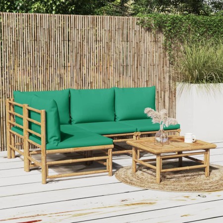 Set de muebles de jardín 5 piezas bambú con cojines verde en Conjuntos de jardín | Comprar online en Foru.es