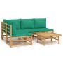 Set de muebles de jardín 5 piezas bambú con cojines verde en Conjuntos de jardín | Comprar online en Foru.es