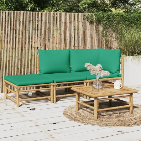 Set de muebles de jardín 3 piezas bambú con cojines verde en Conjuntos de jardín | Comprar online en Foru.es