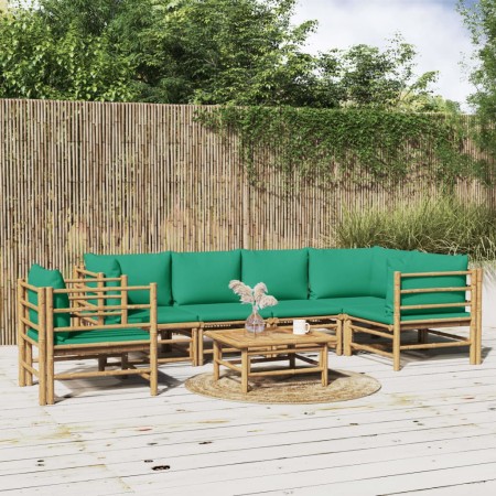 Set de muebles de jardín 7 piezas bambú con cojines verde en Conjuntos de jardín | Comprar online en Foru.es