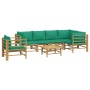 Set de muebles de jardín 7 piezas bambú con cojines verde en Conjuntos de jardín | Comprar online en Foru.es