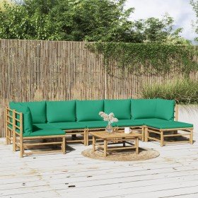 Set de muebles de jardín 8 piezas bambú con cojines verde en Conjuntos de jardín | Comprar online en Foru.es