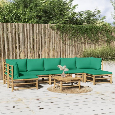 Set de muebles de jardín 8 piezas bambú con cojines verde en Conjuntos de jardín | Comprar online en Foru.es